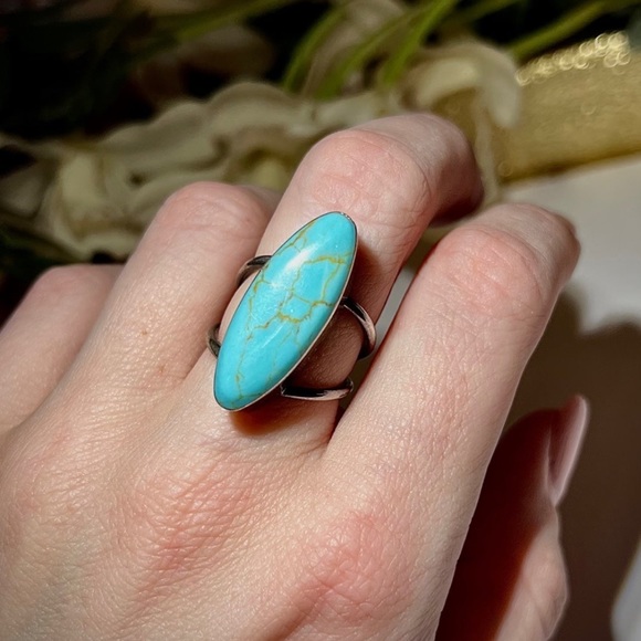 Vintage Handmade Huge Genuine Turquoise Ring 925 Sterling Silver Bezel Set - Picture 7 of 15